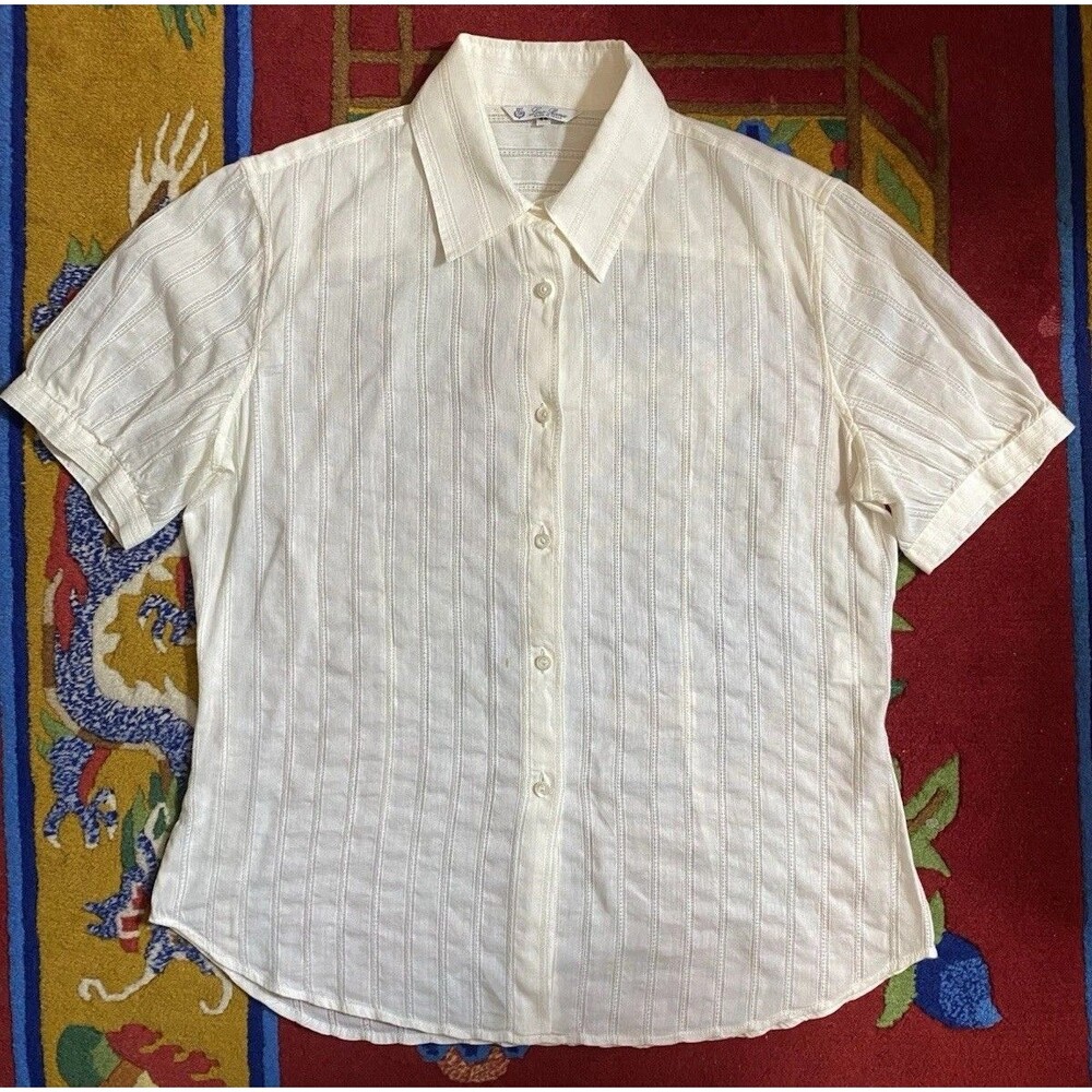 Loro Piana Lace Sheer Silk Cotton Blend Blouse Women’s 44 Ivory Puff Sleeve FLAW